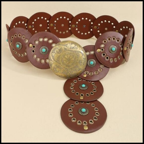 Western Wide Leather Belt Boho Cowgirl Style Adjustable for Dresses Jeans main image 5